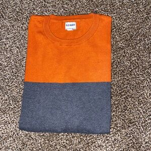 Old Navy Men's Bold Orange and Gray Crewneck Sweater